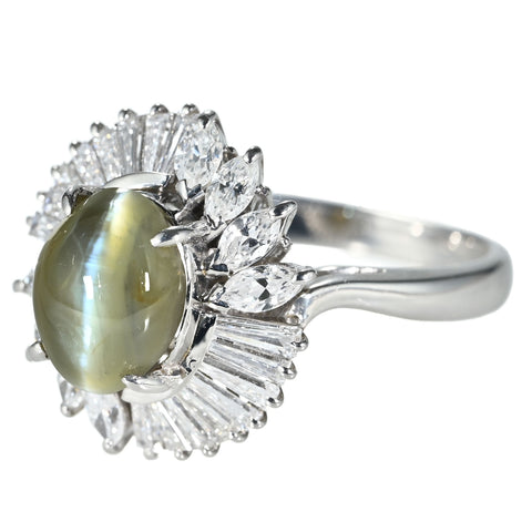 【中古】PT900 CATS EYE RING クリソベリルキャッツアイリング CE3.61ct D1.10ct 9.0g #15