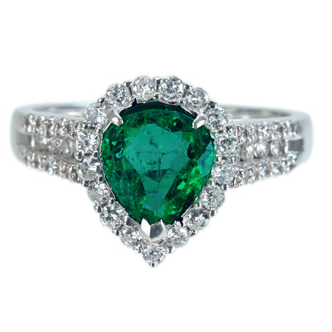 【中古】K18WG EMERALD RING エメラルドリング E1.25ct D0.47ct 3.9g #14