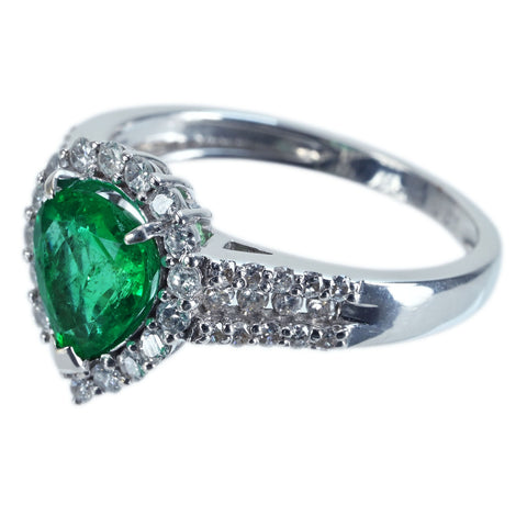 【中古】K18WG EMERALD RING エメラルドリング E1.25ct D0.47ct 3.9g #14