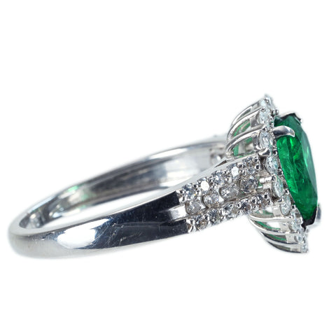 【中古】K18WG EMERALD RING エメラルドリング E1.25ct D0.47ct 3.9g #14