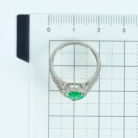 【中古】K18WG EMERALD RING エメラルドリング E1.25ct D0.47ct 3.9g #14
