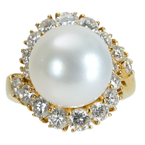 [Pre-owned] K18YG SOUTH SEA PEARL RING White Butterfly Pearl Ring P12.4mm D2.01ct 10.8g #9.5 