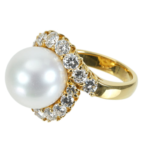 [Pre-owned] K18YG SOUTH SEA PEARL RING White Butterfly Pearl Ring P12.4mm D2.01ct 10.8g #9.5 