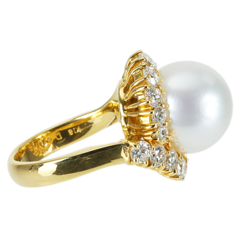 [Pre-owned] K18YG SOUTH SEA PEARL RING White Butterfly Pearl Ring P12.4mm D2.01ct 10.8g #9.5 