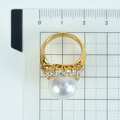 [Pre-owned] K18YG SOUTH SEA PEARL RING White Butterfly Pearl Ring P12.4mm D2.01ct 10.8g #9.5 