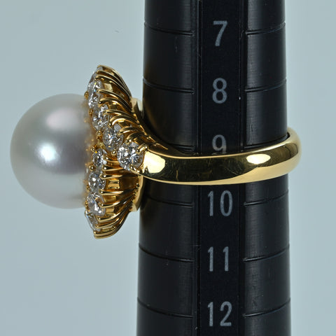 [Pre-owned] K18YG SOUTH SEA PEARL RING White Butterfly Pearl Ring P12.4mm D2.01ct 10.8g #9.5 