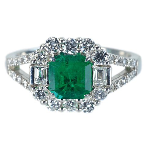 【中古】PT900 EMERALD RING エメラルドリング E1.054ct D0.62ct 0.14ct 5.8g #12.5