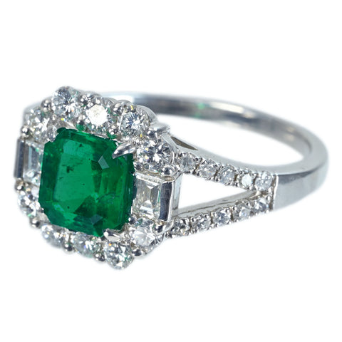【中古】PT900 EMERALD RING エメラルドリング E1.054ct D0.62ct 0.14ct 5.8g #12.5