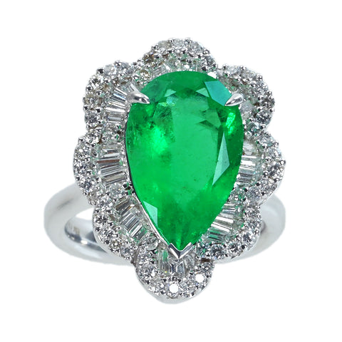【中古】K18WG EMERALDコロンビア産エメラルドリング E4.97ct D0.57ct GRS鑑別書 11.8g ＃13