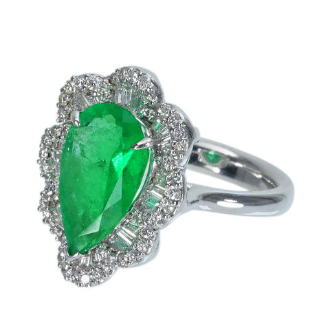Pre-owned 18K White Gold Colombian Emerald Ring, E4.97ct, D0.57ct, GRS Certificate, 11.8g, #13 