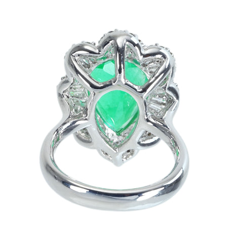 Pre-owned 18K White Gold Colombian Emerald Ring, E4.97ct, D0.57ct, GRS Certificate, 11.8g, #13 