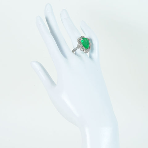 Pre-owned 18K White Gold Colombian Emerald Ring, E4.97ct, D0.57ct, GRS Certificate, 11.8g, #13 