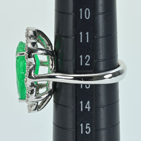 Pre-owned 18K White Gold Colombian Emerald Ring, E4.97ct, D0.57ct, GRS Certificate, 11.8g, #13 