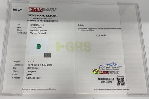 【中古】 K18WG EMERALDコロンビア産エメラルドリング E4.30ct D1.64ct GRS鑑別書 7.7g #12.5