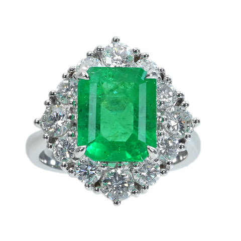 【中古】 K18WG EMERALDコロンビア産エメラルドリング E4.30ct D1.64ct GRS鑑別書 7.7g #12.5
