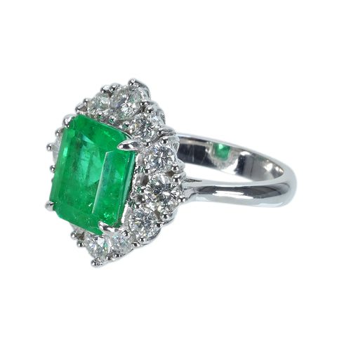 【中古】 K18WG EMERALDコロンビア産エメラルドリング E4.30ct D1.64ct GRS鑑別書 7.7g #12.5