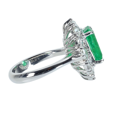 【中古】 K18WG EMERALDコロンビア産エメラルドリング E4.30ct D1.64ct GRS鑑別書 7.7g #12.5