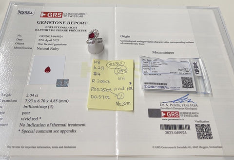 【中古】K18WG NO HEAT RUBY RING モザンビーク産非加熱ルビーリング R2.04ct Pink Diamond 0.252ct FLP I1 D0.57ct GRS鑑別書 CGLソーティング 6.2g #14