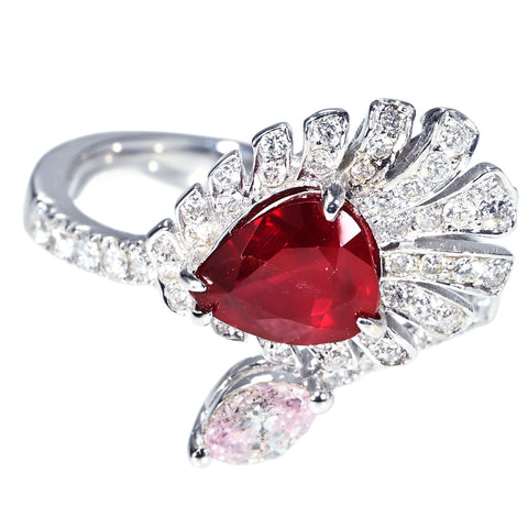 【中古】K18WG NO HEAT RUBY RING モザンビーク産非加熱ルビーリング R2.04ct Pink Diamond 0.252ct FLP I1 D0.57ct GRS鑑別書 CGLソーティング 6.2g #14