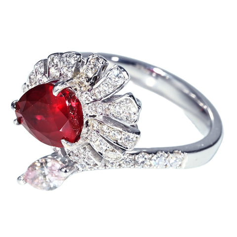 【中古】K18WG NO HEAT RUBY RING モザンビーク産非加熱ルビーリング R2.04ct Pink Diamond 0.252ct FLP I1 D0.57ct GRS鑑別書 CGLソーティング 6.2g #14