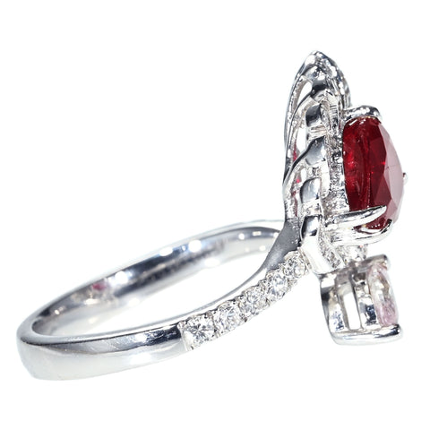 【中古】K18WG NO HEAT RUBY RING モザンビーク産非加熱ルビーリング R2.04ct Pink Diamond 0.252ct FLP I1 D0.57ct GRS鑑別書 CGLソーティング 6.2g #14
