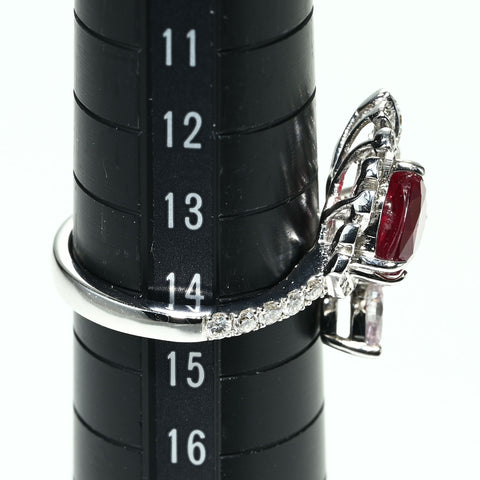 【中古】K18WG NO HEAT RUBY RING モザンビーク産非加熱ルビーリング R2.04ct Pink Diamond 0.252ct FLP I1 D0.57ct GRS鑑別書 CGLソーティング 6.2g #14