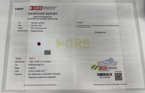 【中古】K18WG RUBYマダガスカル産非加熱ルビーリング R2.07ct D1.22ct GRS鑑別書付き 4.9g ＃13