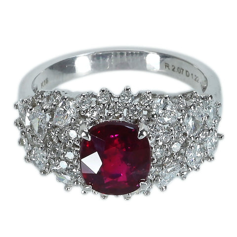 【中古】K18WG RUBYマダガスカル産非加熱ルビーリング R2.07ct D1.22ct GRS鑑別書付き 4.9g ＃13