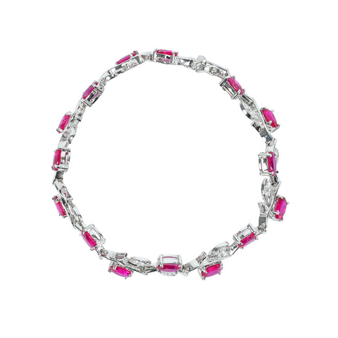 【中古】 K18WG RUBYルビーブレスレット R7.78ct D0.45ct 16.1g 16.5cm