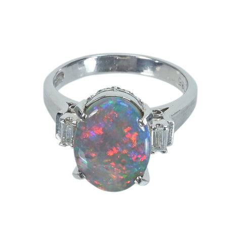 【中古】PT900 BLACK OPALブラックオパールリング BO6.70ct D0.185ct 7.2g #13