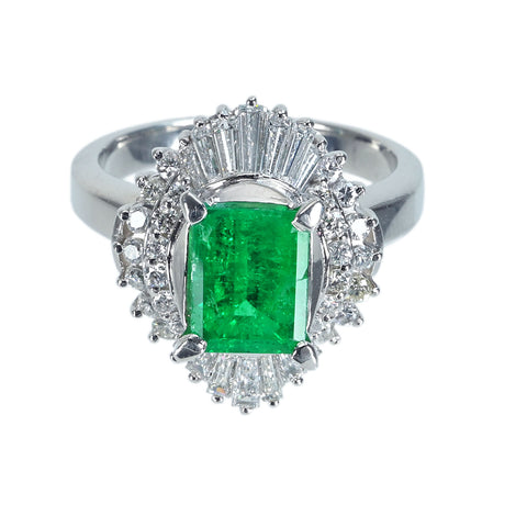 [Pre-owned] PT900 Emerald Ring, E1.55ct, D0.90ct, Nihon Hokyo Sorting, 11.3g, #11.5 
