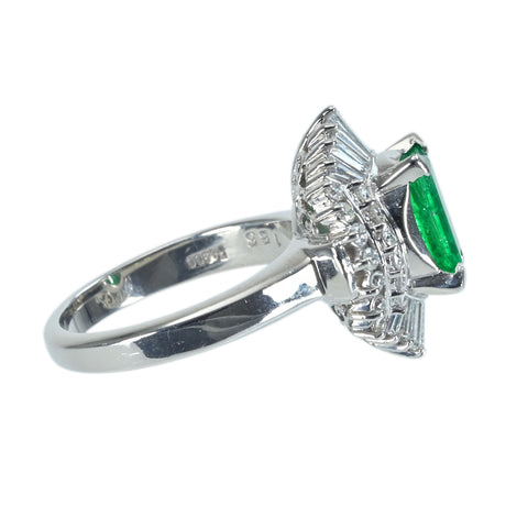 [Pre-owned] PT900 Emerald Ring, E1.55ct, D0.90ct, Nihon Hokyo Sorting, 11.3g, #11.5 