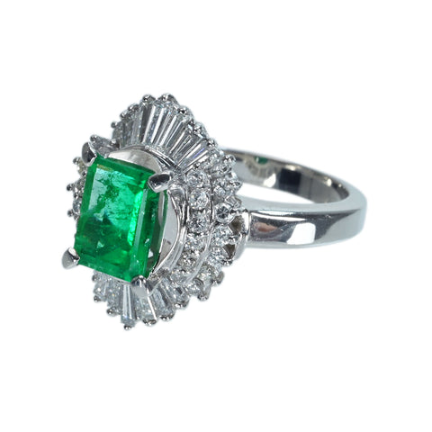 [Pre-owned] PT900 Emerald Ring, E1.55ct, D0.90ct, Nihon Hokyo Sorting, 11.3g, #11.5 