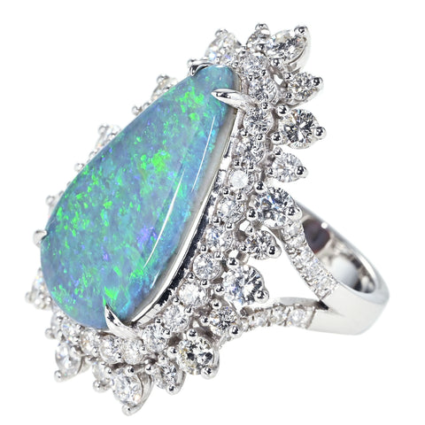 【中古】K18WG BLACK OPAL RING ブラックオパールリング BO8.90ct D3.32ct 13.5g #14
