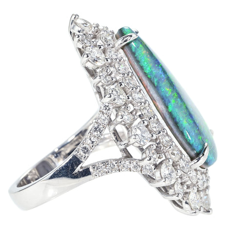 【中古】K18WG BLACK OPAL RING ブラックオパールリング BO8.90ct D3.32ct 13.5g #14