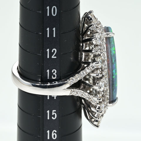 【中古】K18WG BLACK OPAL RING ブラックオパールリング BO8.90ct D3.32ct 13.5g #14