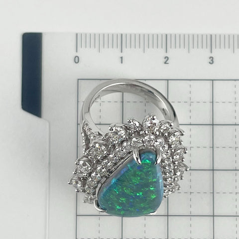 【中古】K18WG BLACK OPAL RING ブラックオパールリング BO8.90ct D3.32ct 13.5g #14