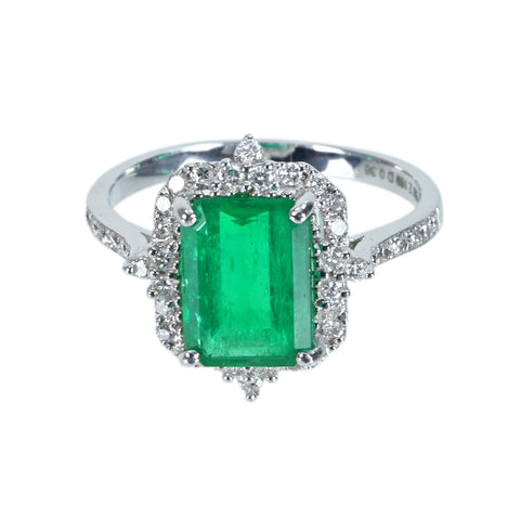 【中古】K18WG EMERALDエメラルドリング E2.169ct D0.36ct 3.3g #13.5