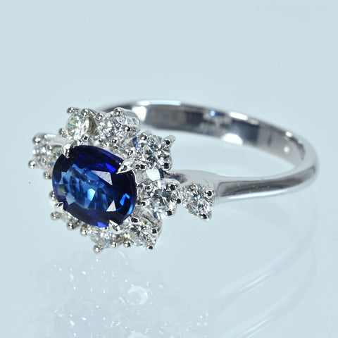 【中古】 K18WG SAPPHIRE サファイアリング S1.18ct D0.58ct 3.3g #12.5