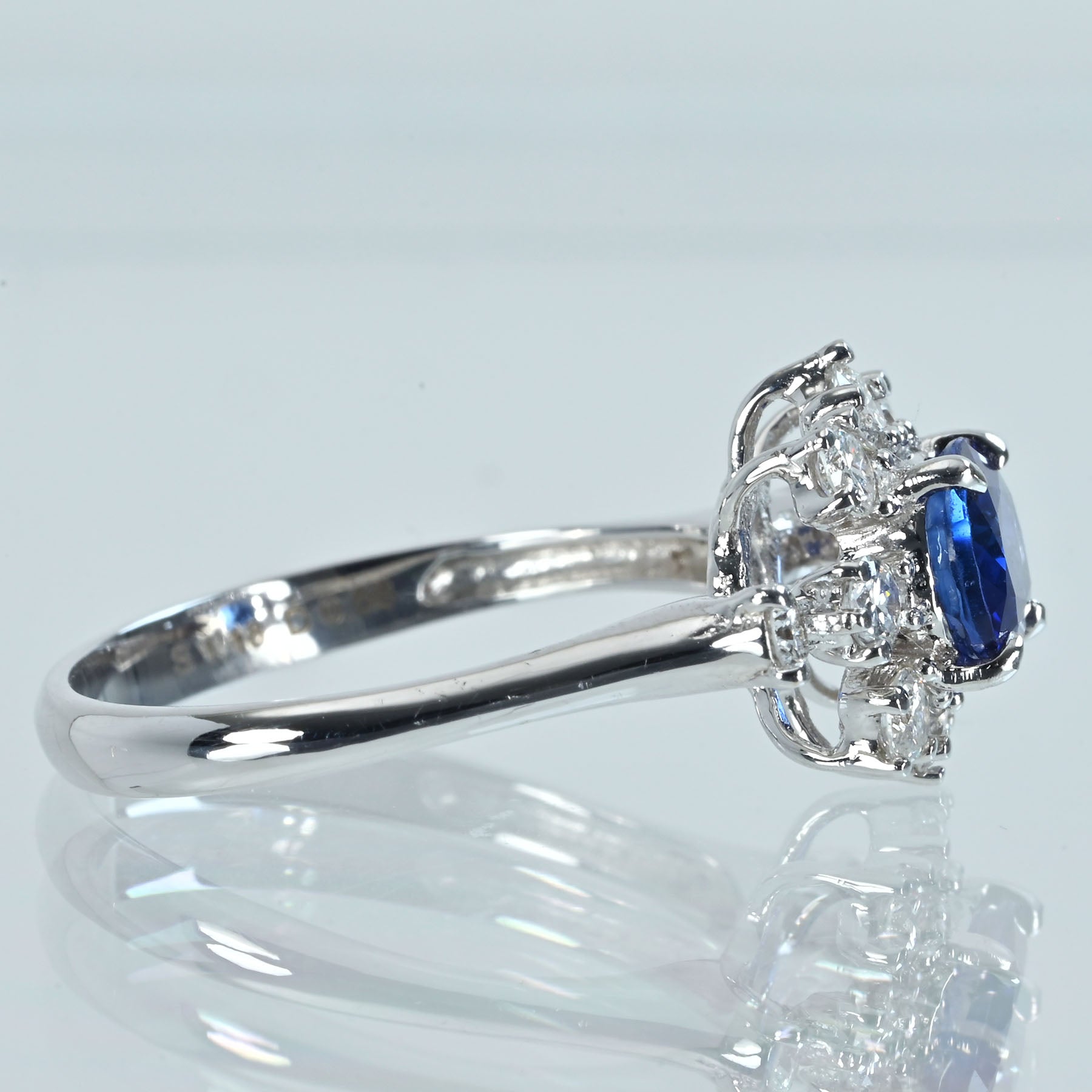 中古】 K18WG SAPPHIRE サファイアリング S1.18ct D0.58ct 3.3g #12.5