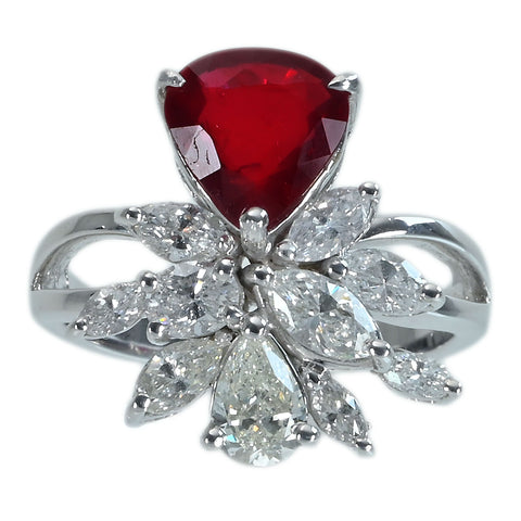 【中古】K18WG RUBYモザンビーク産非加熱ルビーリング R2.00ct D1.51ct GRS鑑別書 6.4g 12.5