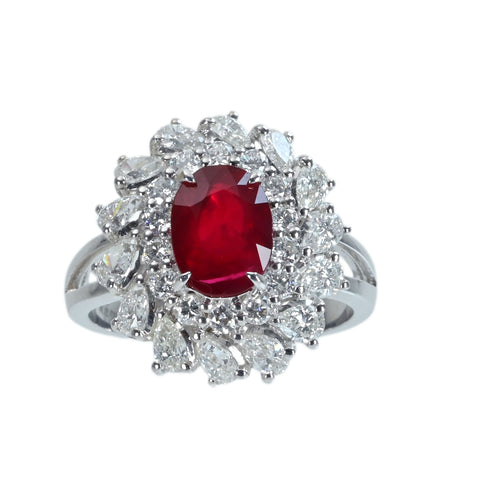 【中古】K18WG RUBY RING モザンビーク産非加熱ルビーリング R2.05ct D1.62ct GRS鑑別書 6.2g