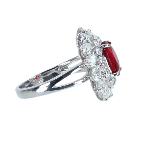Pre-owned 18K White Gold Ruby Ring, Unheated Ruby from Mozambique, 2.05ct R, 1.62ct D, GRS Certificate, 6.2g 