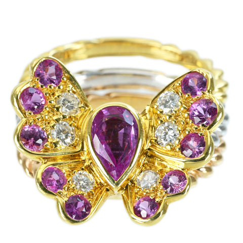 【中古】K18YG/PG/WG PINK SAPPHIRE RING スリーカラーピンクサファイアリング PS1.25ct D0.30ct 10.9g #10
