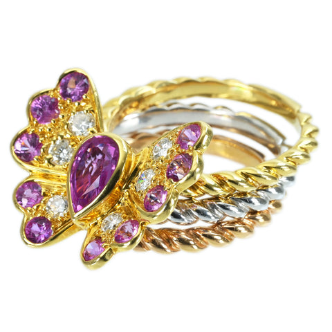 【中古】K18YG/PG/WG PINK SAPPHIRE RING スリーカラーピンクサファイアリング PS1.25ct D0.30ct 10.9g #10