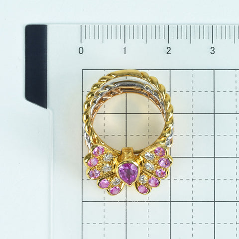 【中古】K18YG/PG/WG PINK SAPPHIRE RING スリーカラーピンクサファイアリング PS1.25ct D0.30ct 10.9g #10