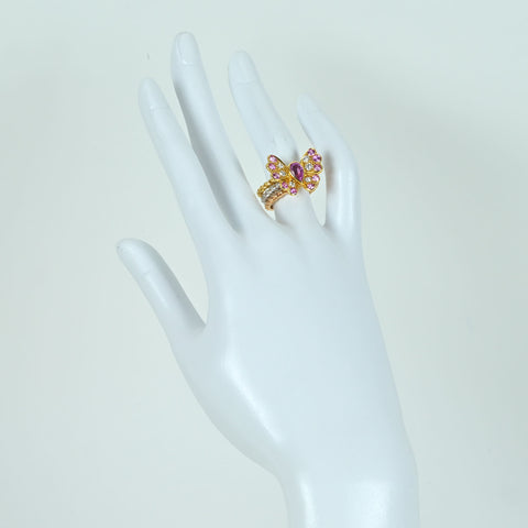 【中古】K18YG/PG/WG PINK SAPPHIRE RING スリーカラーピンクサファイアリング PS1.25ct D0.30ct 10.9g #10