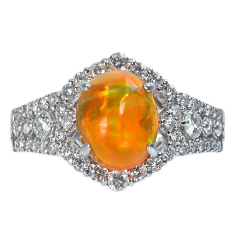 【中古】PT900 MEXICO OPALメキシコオパールリング OP1.76ct D0.59ct 5.9g #12