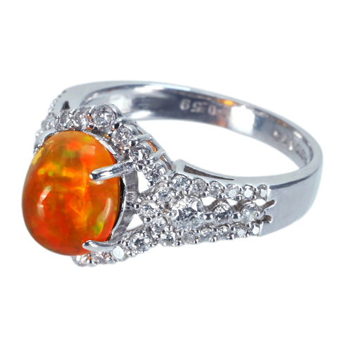 【中古】PT900 MEXICO OPALメキシコオパールリング OP1.76ct D0.59ct 5.9g #12