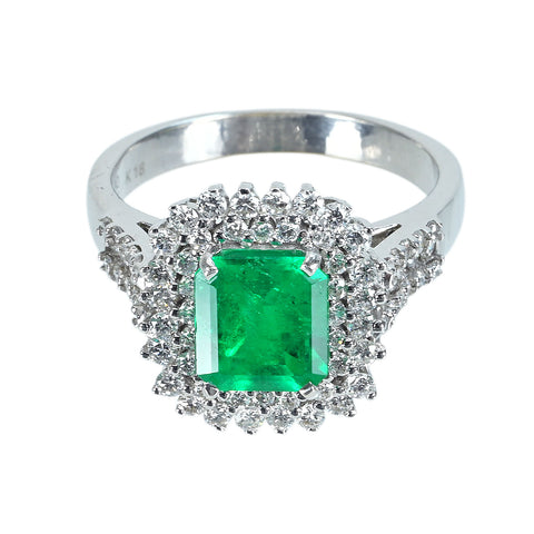 【中古】K18WG EMERALD エメラルドリング E1.43ct D0.80ct 6.7g #14.5